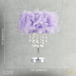 Happy Homewares Chandelier Style Lilac Feather Table Lamp With Waterfall Acrylic Drops - thumbnail 4