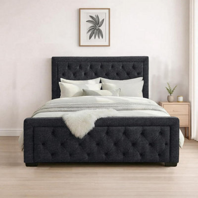 Naples Black Upholstered Chesterfield Single Bed Frame, Modern Luxury Floor-Standing Headboard & Footboard - image 1