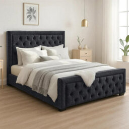 Naples Black Upholstered Chesterfield Single Bed Frame, Modern Luxury Floor-Standing Headboard & Footboard - thumbnail 2