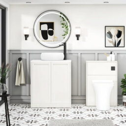 Royal Bathrooms Royal Bathroom Elmore 700mm Classic White Freestanding Bathroom Vanity Unit 2 Door Plain White Worktop With Milan Basin - thumbnail 5