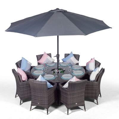 That's Furniture Savannah Round 8 Seater Rattan Dining Set With Ice Bucket Drinks Cooler - Grey - image 1