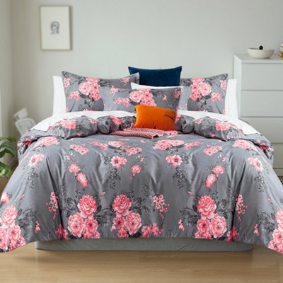 Aspire Homeware Printed Microfiber Duvet Cover Set, Flowers Bouquet Reversible, King, (L)220Cm X (W)230Cm - image 1