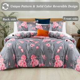 Aspire Homeware Printed Microfiber Duvet Cover Set, Flowers Bouquet Reversible, King, (L)220Cm X (W)230Cm - thumbnail 2