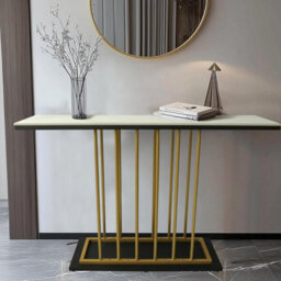Xample Large 120Cm Sintered Stone Console Table Modern Narrow Entryway Sofa Table With Metal Frame,elegant Hallway & Living Furniture