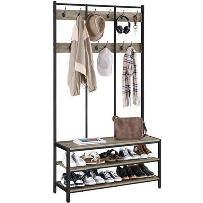 Industrial Large Coat Rack Stand With 24 Hooks And Shoe Bench For Entryway - image 1
