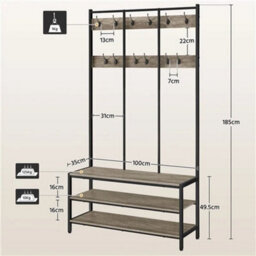 Industrial Large Coat Rack Stand With 24 Hooks And Shoe Bench For Entryway - thumbnail 2