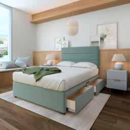 Rest Relax Sleep Plush Velvet Divan, Strutted Headboard, 2 Drawers Duck Egg Blue - thumbnail 2