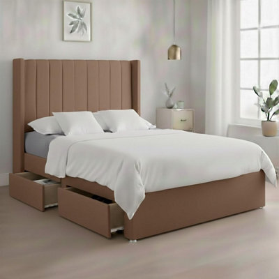 Luxury Mink Plush Milan Double Bed Frame With Mattress 54 Inches Wingback Headboard 2 Footend Storage Drawers - image 1