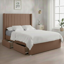 Luxury Mink Plush Milan Double Bed Frame With Mattress 54 Inches Wingback Headboard 2 Footend Storage Drawers - thumbnail 1