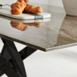 Furniturebox Uk Leonardo 6-Seater Dining Table With Grey Glass Marble Effect Top And Black Legs - thumbnail 4