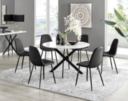 Furniturebox Uk Novara White Gloss Black Leg 120Cm Round Dining Table & 6 Black Corona Black Leg Chairs - thumbnail 1