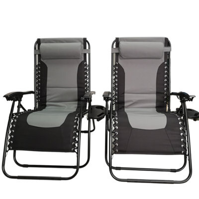 Samuel Alexander Set Of 2 Luxury Padded Multi Position Zero Gravity Garden Relaxer Chair Lounger In Grey & Black - image 1