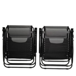 Samuel Alexander Set Of 2 Luxury Padded Multi Position Zero Gravity Garden Relaxer Chair Lounger In Grey & Black - thumbnail 6