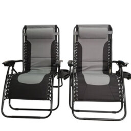 Samuel Alexander Set Of 2 Luxury Padded Multi Position Zero Gravity Garden Relaxer Chair Lounger In Grey & Black - thumbnail 1