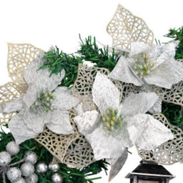 Globrite Christmas Wreath - 40 Cm,silver - With Bows Baubles & Lantern - Front Door Outdoor Christmas Decoration For Home Décor - thumbnail 9
