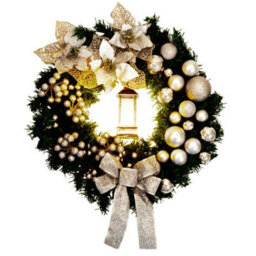 Globrite Christmas Wreath - 40 Cm,silver - With Bows Baubles & Lantern - Front Door Outdoor Christmas Decoration For Home Décor - thumbnail 4