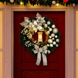 Globrite Christmas Wreath - 40 Cm,silver - With Bows Baubles & Lantern - Front Door Outdoor Christmas Decoration For Home Décor - thumbnail 3