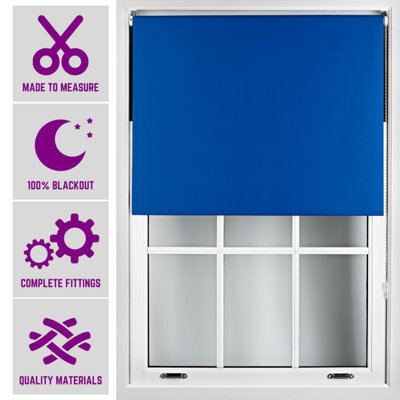 Furnished Made To Measure Blackout Roller Blinds - Blue Roller Blind For Windows And Doors (W)60Cm (L)210Cm - image 1