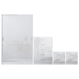 Reflect 2 Door Sliding Wardrobe, 5 Drawer Chest, 2X 2 Drawer Bedsides - White Gloss & Matt White - Modern Bedroom Furniture Set - thumbnail 6