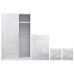 Reflect 2 Door Sliding Wardrobe, 5 Drawer Chest, 2X 2 Drawer Bedsides - White Gloss & Matt White - Modern Bedroom Furniture Set - thumbnail 7