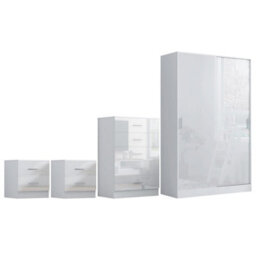 Reflect 2 Door Sliding Wardrobe, 5 Drawer Chest, 2X 2 Drawer Bedsides - White Gloss & Matt White - Modern Bedroom Furniture Set - thumbnail 5