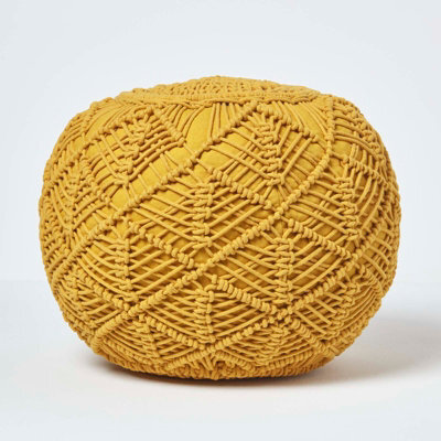 Homescapes Mustard Crochet Knitted Pouffe 35 X 40 Cm - image 1
