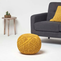 Homescapes Mustard Crochet Knitted Pouffe 35 X 40 Cm - thumbnail 2