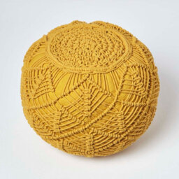 Homescapes Mustard Crochet Knitted Pouffe 35 X 40 Cm - thumbnail 3