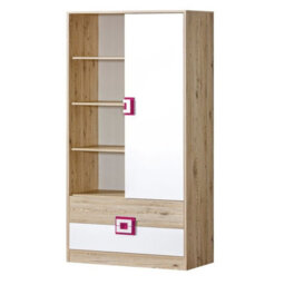 Nico Iii Modern Youth Bedroom Furniture Set Light Oak Front White Grips Pink - thumbnail 3