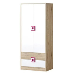 Nico Iii Modern Youth Bedroom Furniture Set Light Oak Front White Grips Pink - thumbnail 4