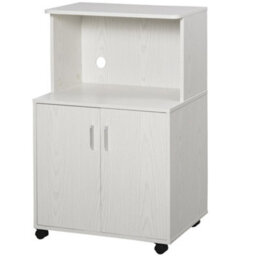 Wyld Haus Fari Move White Stainless Steel Microwave Stand And Kitchen Trolley With Storage Cabinet And Locking Wheels