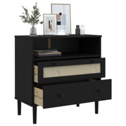 Berkfield Modern Sideboard Senja Rattan Look Black 80X40X80 Cm Solid Wood Pine - thumbnail 4
