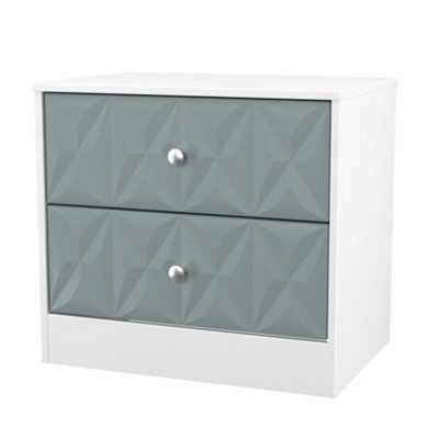 San Jose Ready Assembled Matt Duck Egg Blue & White No Effect 2 Drawer Wide Bedside Chest (H)521mm (W)570mm (D)395mm - image 1