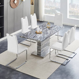 Furniture in Fashion Parini Extendable Melange High Gloss Dining Table 6 White Chairs - thumbnail 1