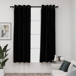 Berkfield Linen-Look Blackout Curtains With Grommets 2Pcs Black 140X175Cm