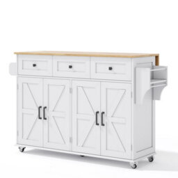 Matteo Foldable Kitchen Island With Storage - Rustic White & Natural - thumbnail 7