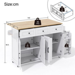 Matteo Foldable Kitchen Island With Storage - Rustic White & Natural - thumbnail 6