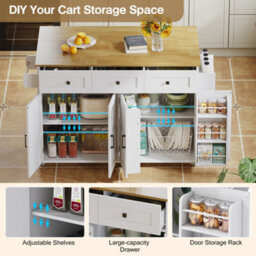 Matteo Foldable Kitchen Island With Storage - Rustic White & Natural - thumbnail 3