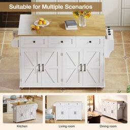Matteo Foldable Kitchen Island With Storage - Rustic White & Natural - thumbnail 2
