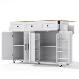 Matteo Foldable Kitchen Island With Storage - Rustic White & Natural - thumbnail 8
