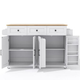 Matteo Foldable Kitchen Island With Storage - Rustic White & Natural - thumbnail 9