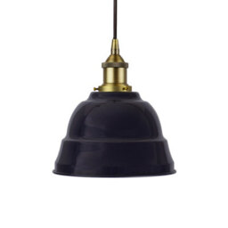 Navy Blue Lincoln Painted Dome Pendant Light With Matt Antique Brass Lamp Holder And Black Round Cable - Se Home