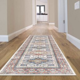Blue Bordered Floral Rug For Bedroom, & Living Room, 7mm Thick Stain-Resistant Traditional Rug - 160Cm X 230Cm - thumbnail 1