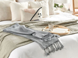 Beliani Blanket Nazilli Cotton 125 X 150 Cm Light Grey - thumbnail 2
