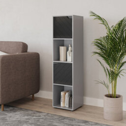 Urbn-Living Urbnliving 119Cm Height Grey Wooden Cube Bookcase With Black Line Door Display Shelf Storage Shelving Cupboard - thumbnail 2