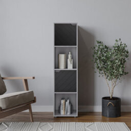 Urbn-Living Urbnliving 119Cm Height Grey Wooden Cube Bookcase With Black Line Door Display Shelf Storage Shelving Cupboard
