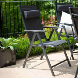 Primrose 4 Seater Dining Set Garden Furniture With Parasol Reclining Chairs Glass Table In Black - thumbnail 4