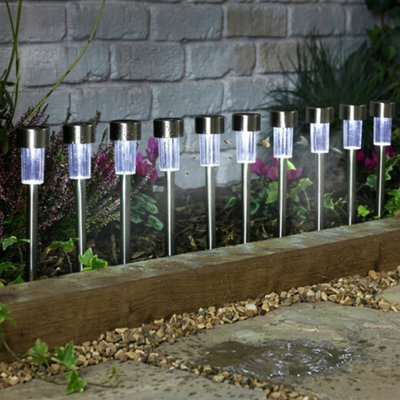 10 Piece Solar Stake Lights Garden Led Stainless Steel Path Security Lamps - image 1