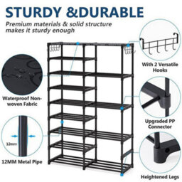 Thehotsale 9-Tier Large Metal Open-Style Shoe Rack In Black, Assembly Required - thumbnail 5