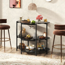 Gainoom Black Bar Unit For Liquor 3 Tier Corner Bar Table W/wine Glasses Holder - thumbnail 8